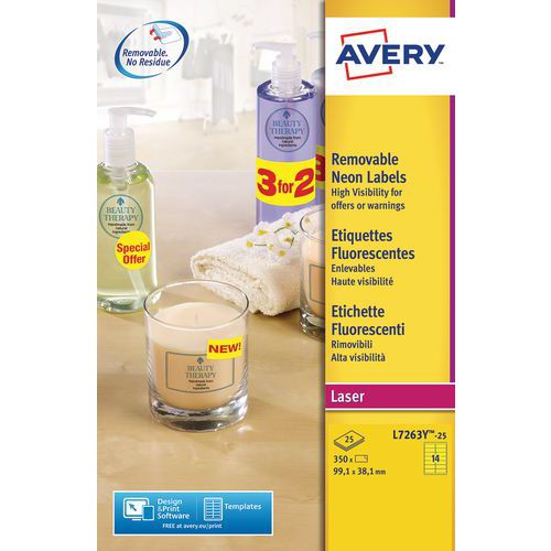 Fluorescerende etiket, herplaatsbaar Avery - Voor laserprinter