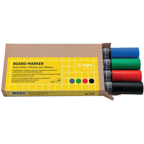 Markers voor whiteboards - zwart/blauw/rood/groen - 4 stuks - Sigel