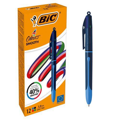 Balpen 4 kleuren - Smooth Pro - ultragladde inkt - Bic