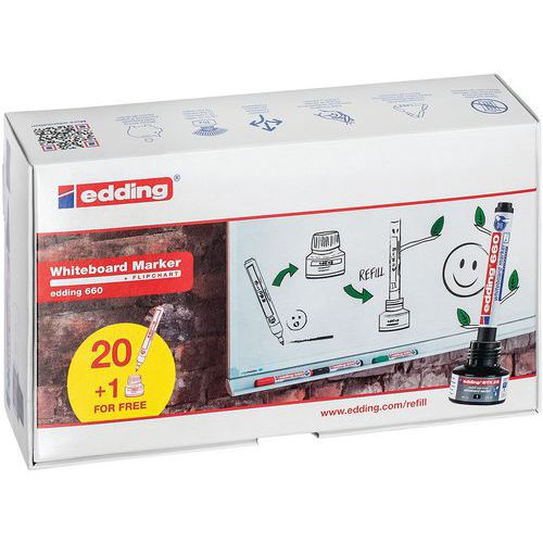 Set 20 markeerst. e660 zwart + 1 navulling gratis - Edding