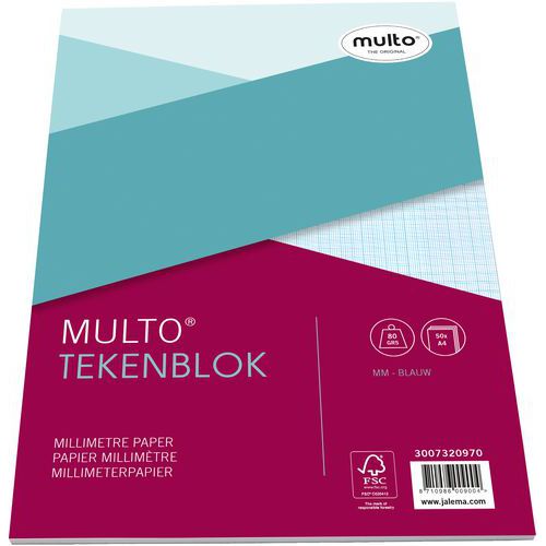 Multo Tekenblok MM - Blauw millimeterpapier A4 formaat