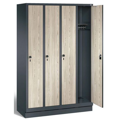 Garderobekast met houten deur Evolo - 2 tot 4 kolommen - Breedte 300 mm - Op sokkel