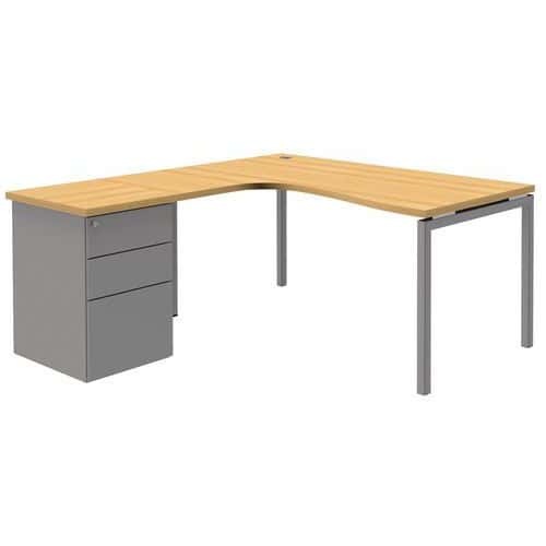Compact bureau met ladeblok Open - Beuken/aluminium