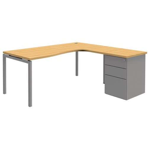 Compact bureau met ladeblok Open - Beuken/aluminium