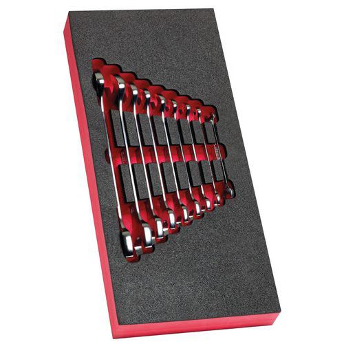 Schuimmodule met 9 gaffelsleutels van 6 tot 24 mm