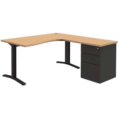 Bureau compact Pure met ladeblok - Vast onderstel - Eiken/donkergrijs