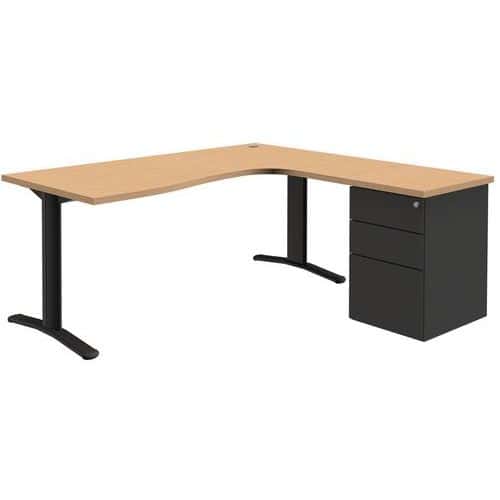 Bureau compact Pure met ladeblok - Vast onderstel - Eiken/donkergrijs