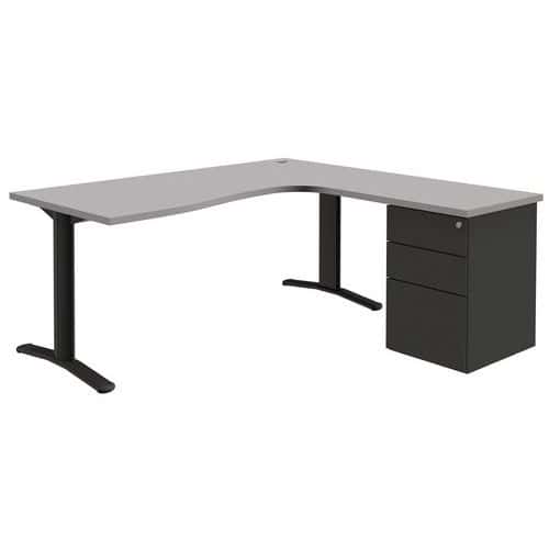 Bureau compact Pure met ladeblok - Lichtgrijs/donkergrijs - Vast onderstel