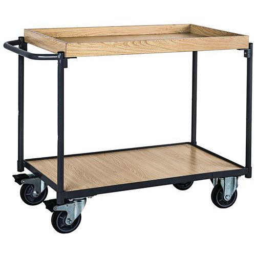 Tafelwagen hout met 2 plateaus en opstaande rand - 250 kg - Horizontale stang - Manutan