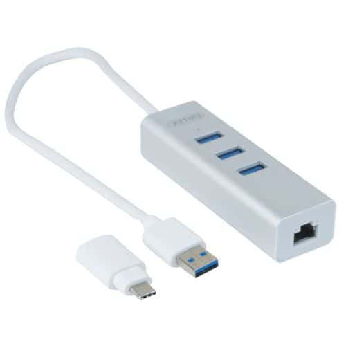 Adapter USB 3.0 metaal gigabit - hub - omzetting USB type C