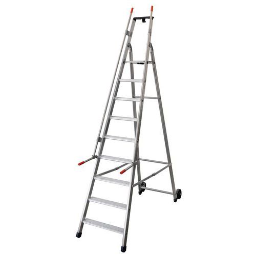 Trapladder met veiligheidsleuning en wielen - 5 tot 9 treden