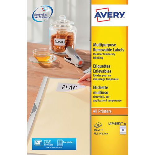 Herplaatsbaar wit etiket Avery - Voor laser-, inkjetprinter, kopieerapparaat