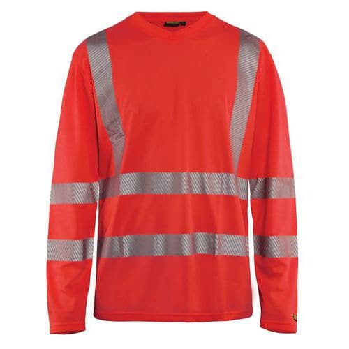 Polo-shirt High Vis lange mouw UPF 40+ UV V hals 3385 rood