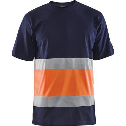 T-shirt High Vis lange mouw UPF 40+ UV V hals 3387 marineblauw/oranje