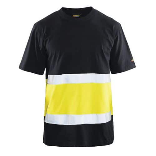 T-shirt High Vis lange mouw UPF 40+ UV V hals 3387 zwart/fluo geel