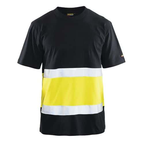 T-shirt High Vis lange mouw UPF 40+ UV V hals 3387 zwart/fluo geel