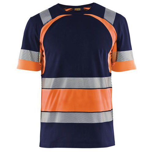 T-shirt High Vis UV korte mouw ronde hals 3421-marineblauw/fluo oranje