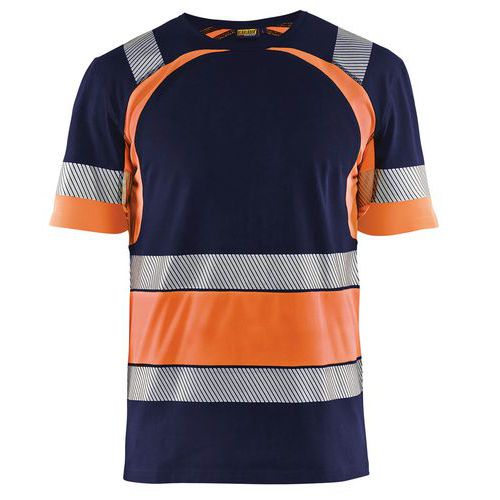 T-shirt High Vis UV korte mouw ronde hals 3421-marineblauw/fluo oranje