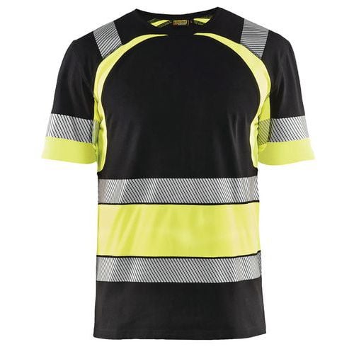 T-shirt High Vis UV korte mouw ronde hals 3421 - zwart/fluo geel