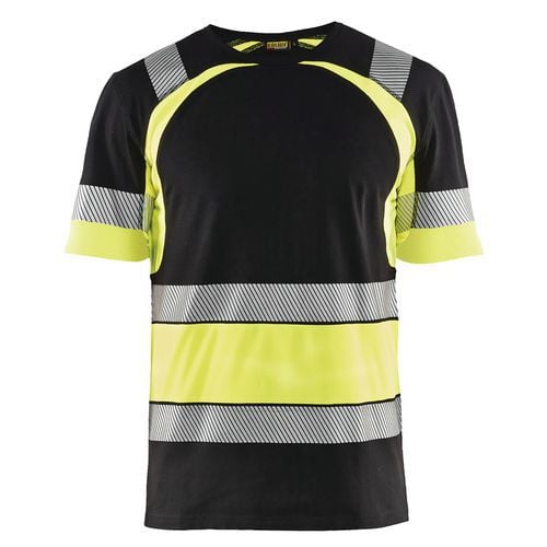 T-shirt High Vis UV korte mouw ronde hals 3421 - zwart/fluo geel