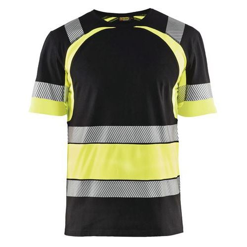T-shirt High Vis UV korte mouw ronde hals 3421 - zwart/fluo geel