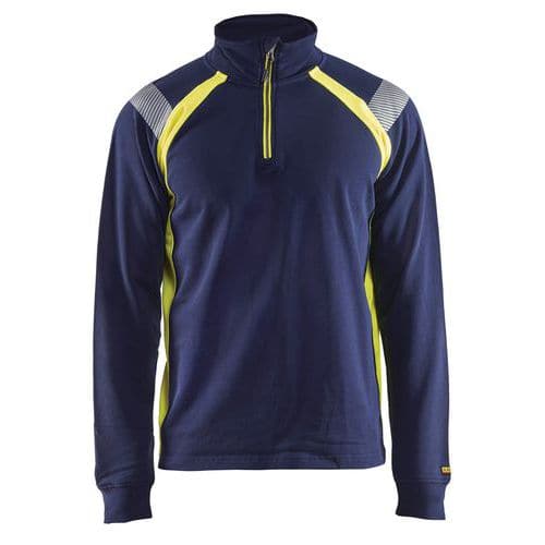 Sweatshirt halve rits High Vis lange mouw 3432 - marineblauw/fluo geel