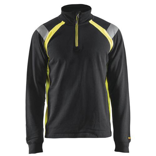 Sweatshirt halve rits High Vis lange mouw 3432 - zwart/fluo geel