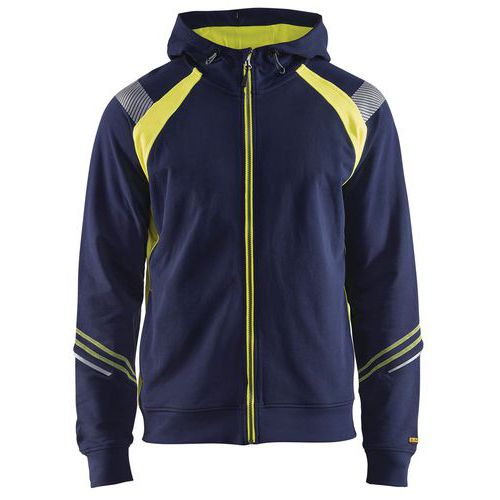 Sweatshirt hooded hele rits Hight Vis 3433 - marineblauw/fluo geel