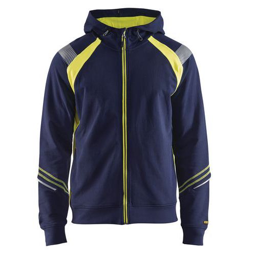 Sweatshirt hooded hele rits Hight Vis 3433 - marineblauw/fluo geel