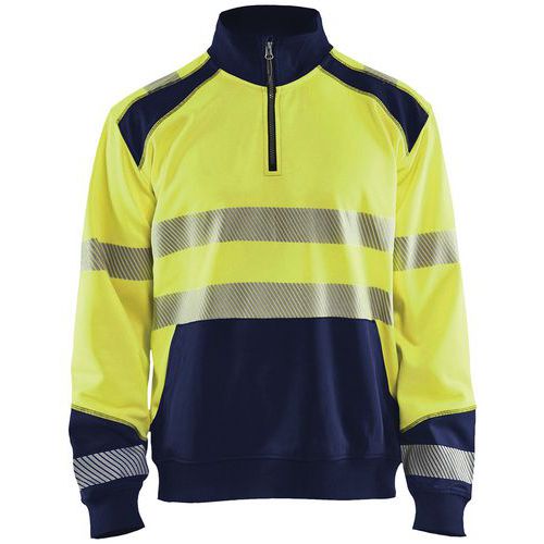Sweatshirt halve rits High Vis 3556 - geel/marineblauw