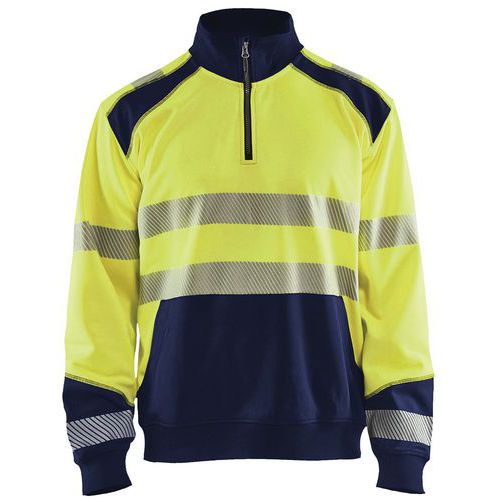 Sweatshirt halve rits High Vis 3556 - geel/marineblauw