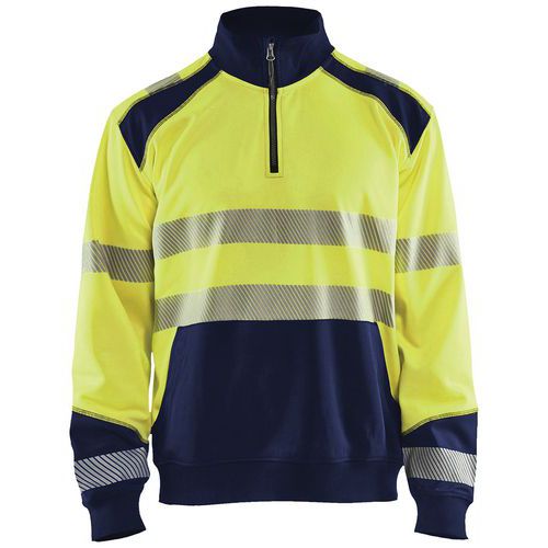 Sweatshirt halve rits High Vis 3556 - geel/marineblauw