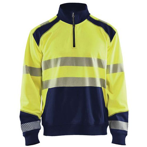 Sweatshirt halve rits High Vis 3556 - geel/marineblauw