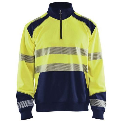 Sweatshirt halve rits High Vis 3556 - geel/marineblauw