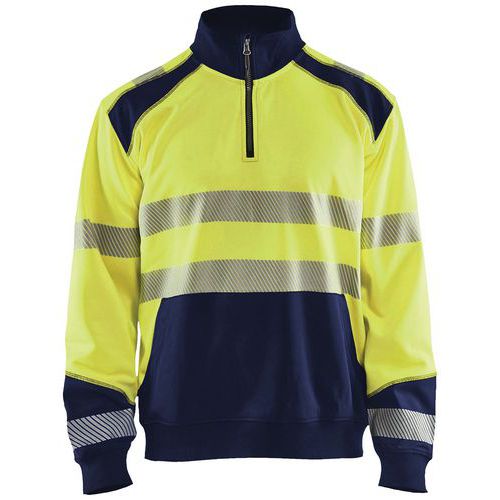 Sweatshirt halve rits High Vis 3556 - geel/marineblauw