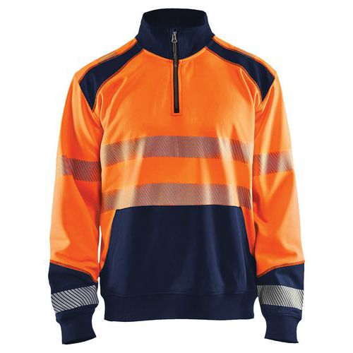 Sweatshirt halve rits High Vis 3556 - geel/marineblauw