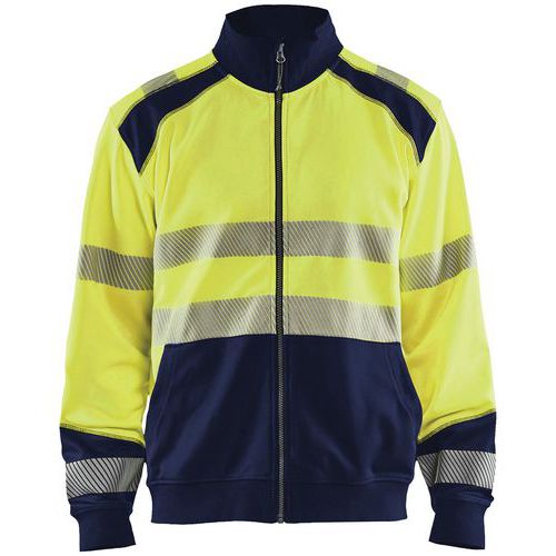 Sweatshirt hele rits High Vis 3558 - geel/marineblauw