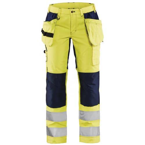 Werkbroek Dames High Vis met stretch 7163 - Geel/Marineblauw