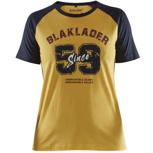 T-shirt Dames Limited Retro Blaklader since 1959 9405-Geel/Marineblauw