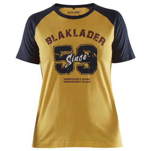T-shirt Dames Limited Retro Blaklader since 1959 9405-Geel/Marineblauw