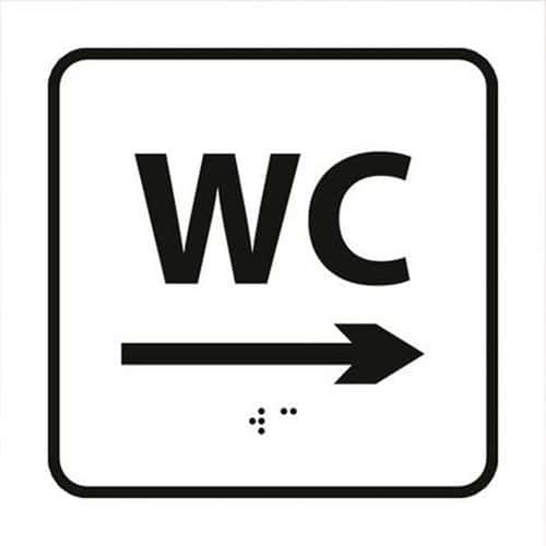 WC-bord met pijl naar rechts in relief en braille