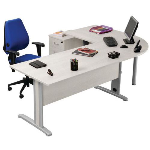 Bureauset recht bureau, L-poten 160 cm + hoek 90° + bureau 80 cm + verrijdbaar ladeblok Quatuor - Manutan