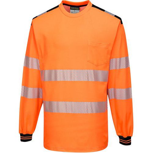 T-shirt met lange mouw PW3 Hi-Vis T185 Zwart/oranje Portwest