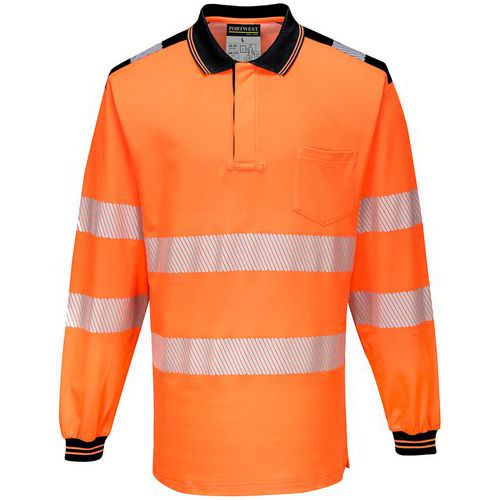 Poloshirt Langemouw PW3 Hi-Vis T184 Zwart/oranje Portwest