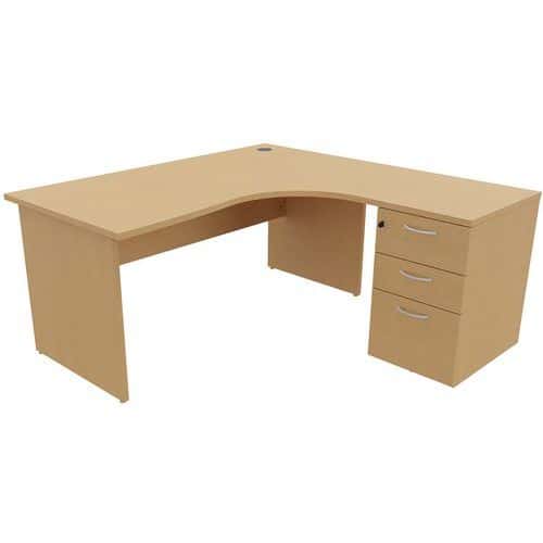 Compact bureau met ladeblok - Onderstel met wangen - Beuken - Manutan